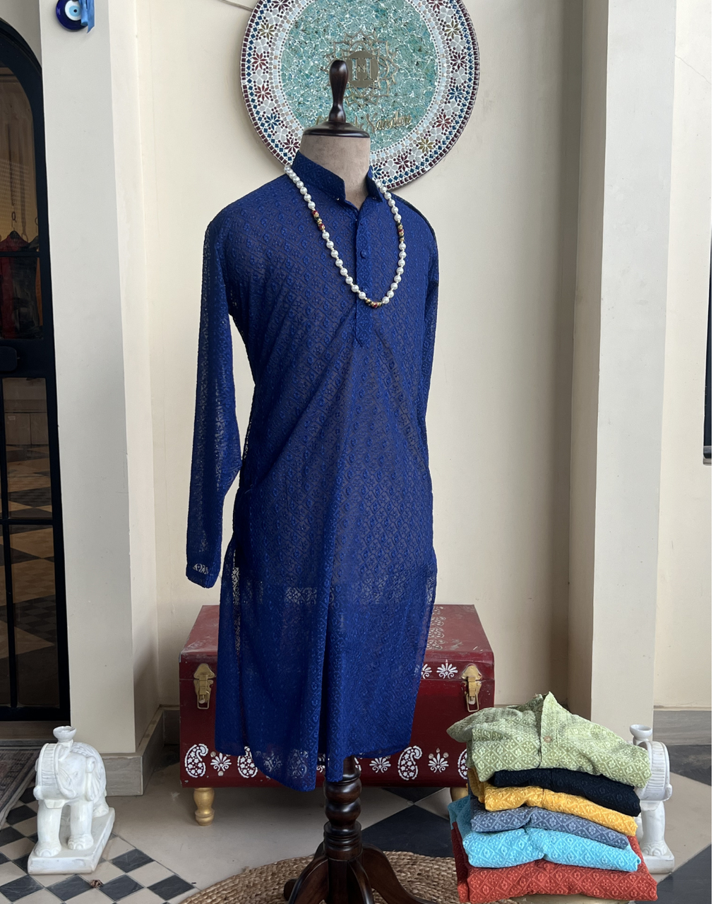 Men's Georgette Chikankari Kurta Collection | Hand Embroidered Kurtas Gurgaon