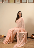 Pastel Hand Embroidered Chikankari Saree | Lucknowi Chikankari
