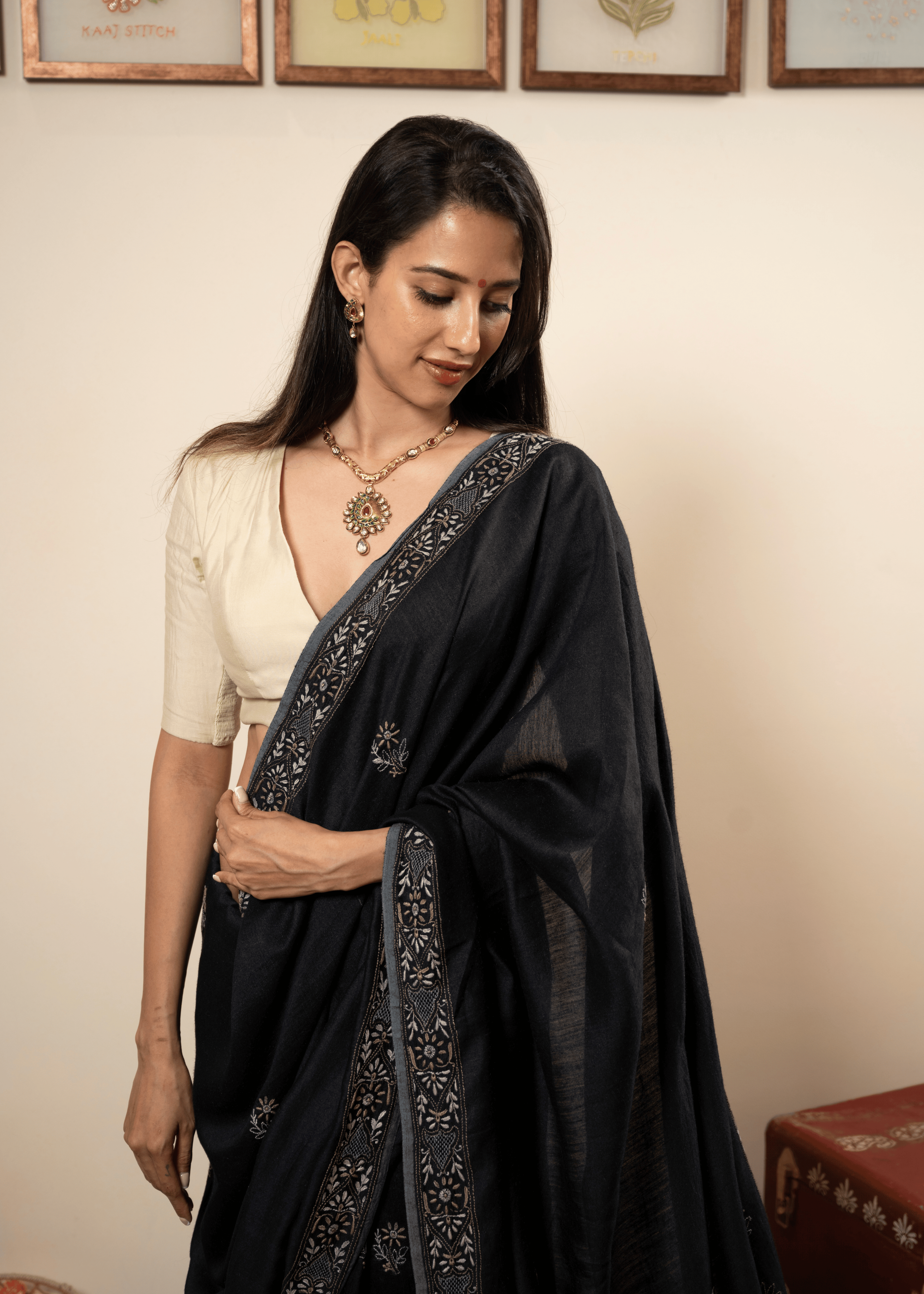 Black Embroidered Chikankari Saree  Lucknowi Chikankari Saree