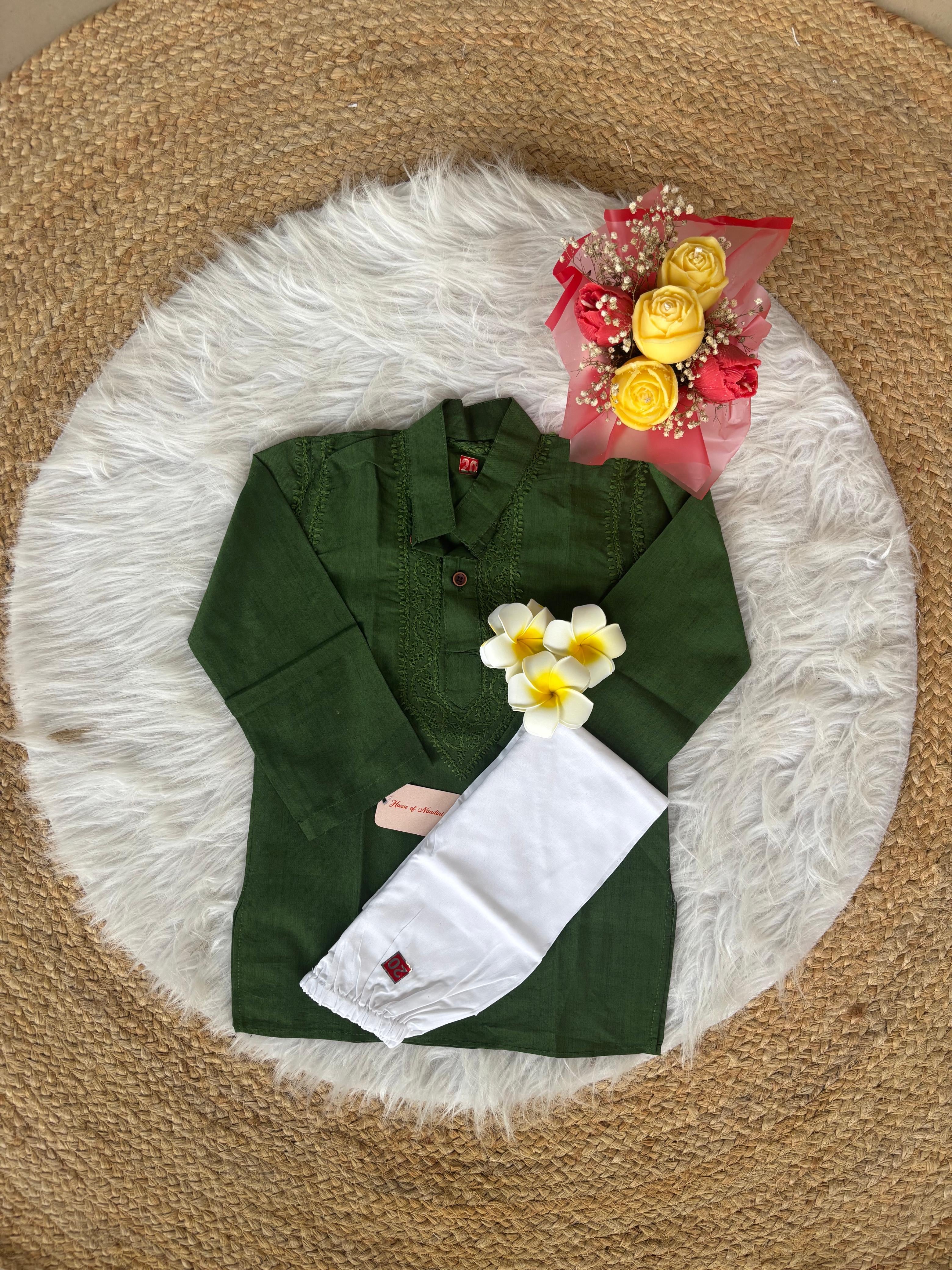 Kids Green Chikankari Dhoti Set | Ethnic Wear Gurgaon