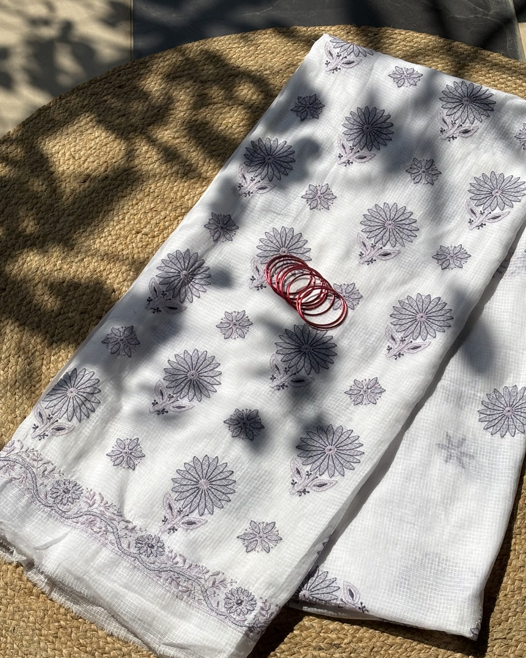 White Purple Chikankari Kota Saree with Blouse | Chikankari Sarees Gurgaon