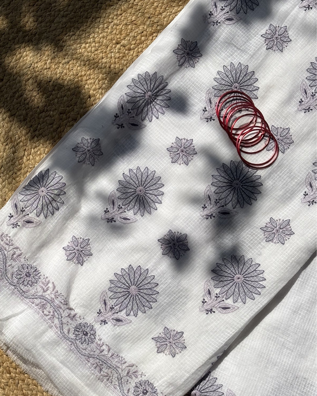 White Purple Chikankari Kota Saree with Blouse | Chikankari Sarees Gurgaon