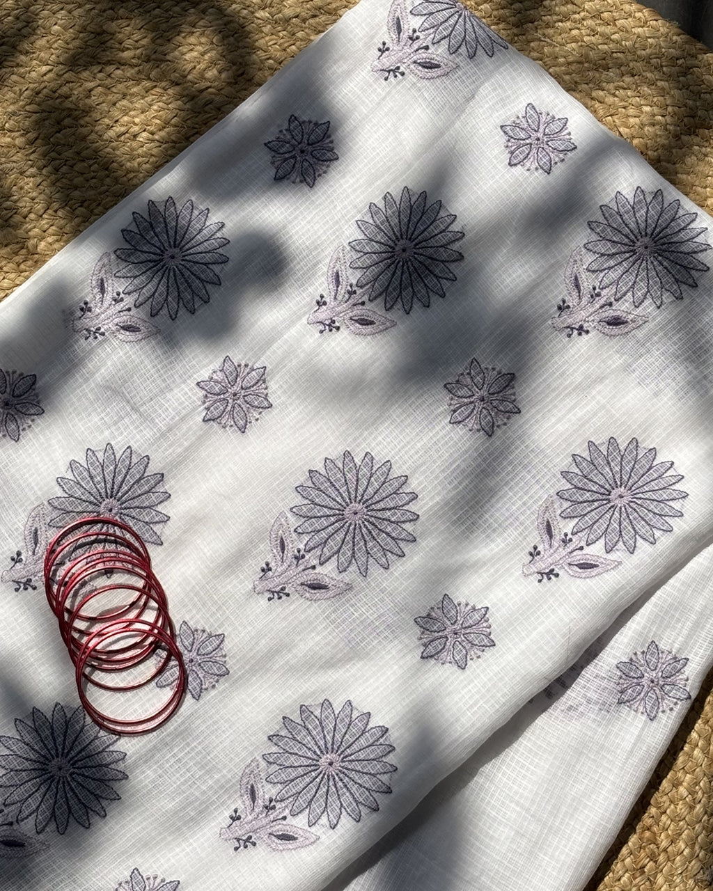 White Purple Chikankari Kota Saree with Blouse | Chikankari Sarees Gurgaon