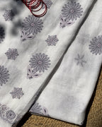 White Purple Chikankari Kota Saree with Blouse | Chikankari Sarees Gurgaon