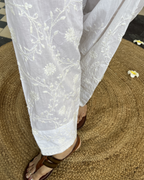 White Farshi Salwar – Handcrafted Chikankari Cotton Bottom