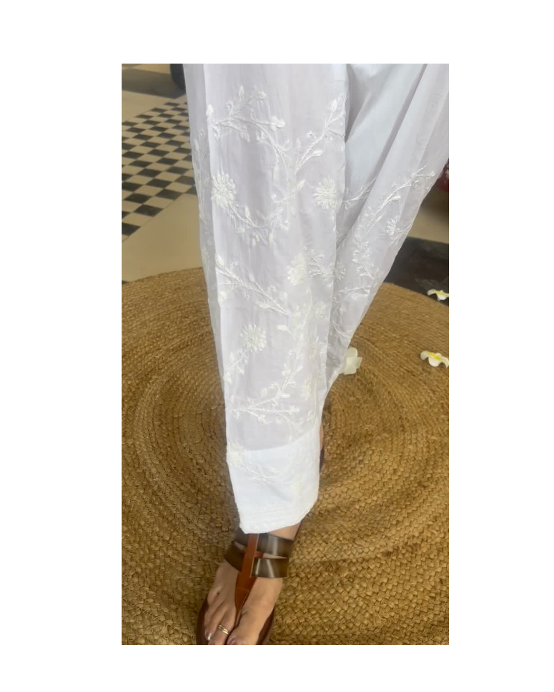 White Farshi Salwar – Handcrafted Chikankari Cotton Bottom