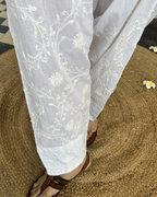 White Farshi Salwar – Handcrafted Chikankari Cotton Bottom