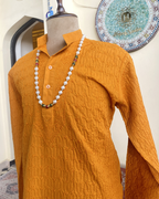 Men’s Brown Chikankari Kurta Size 42 – Hand Embroidered Ethnic Kurta | House of Nandini