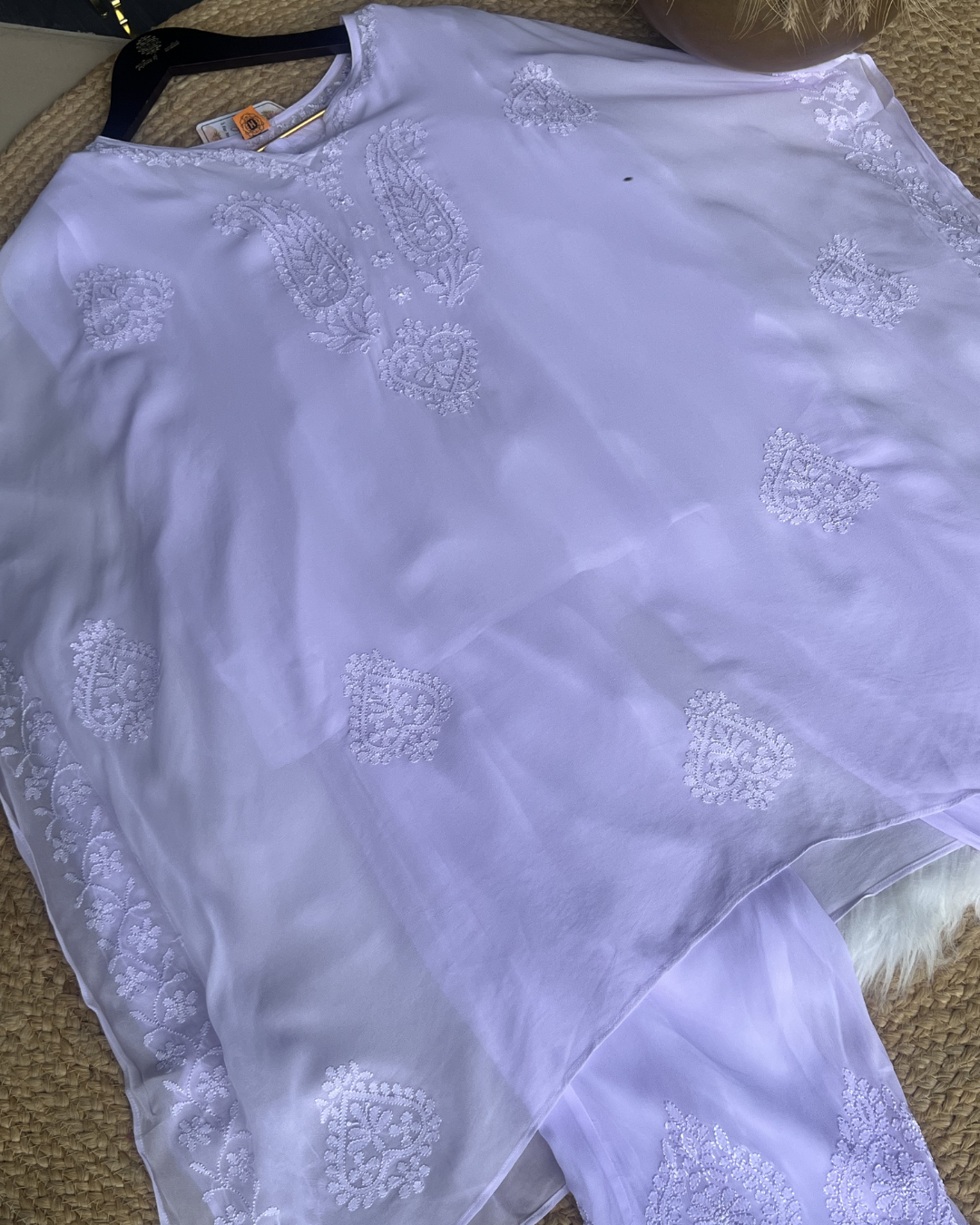 Lavender Georgette Kaftan Set with Pant & Slip