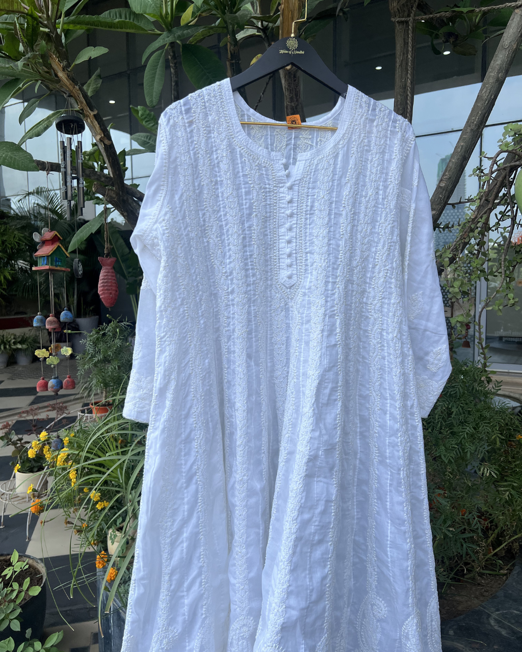 Handcrafted White Dyeable Chikankari Straight Anarkali | Lucknow Chikankari Gurgaon