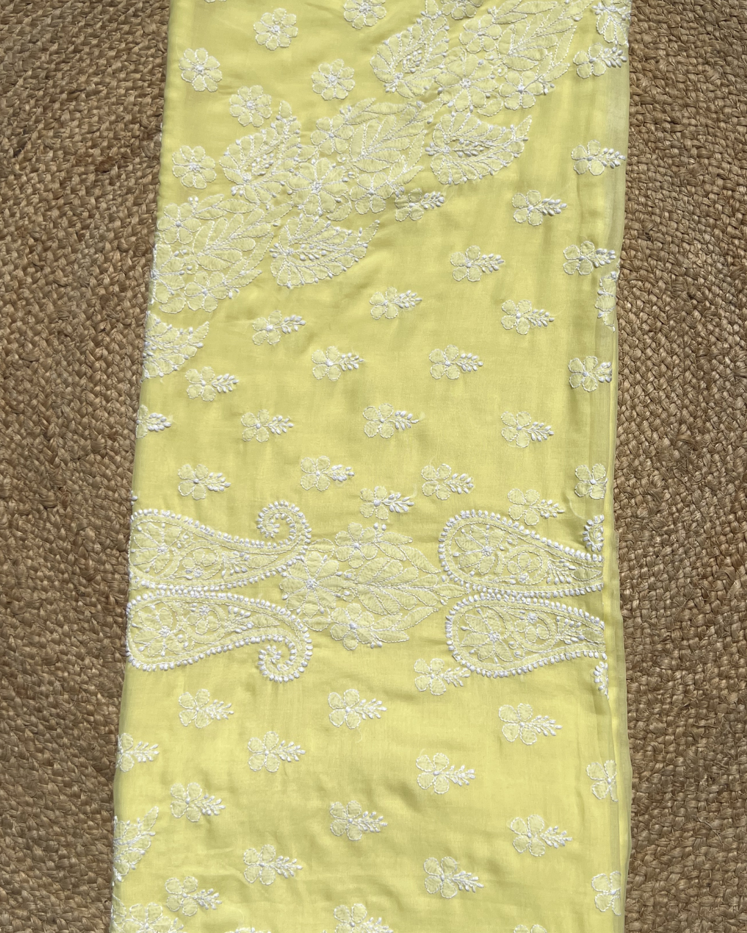 Yellow Hand Embroidered Lucknow Chikankari Saree with Traditional Detailing