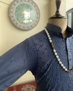 Men’s Dark Blue Chikankari Kurta Size 42 – Same Colour Thread Hand Embroidered Kurta | House of Nandini
