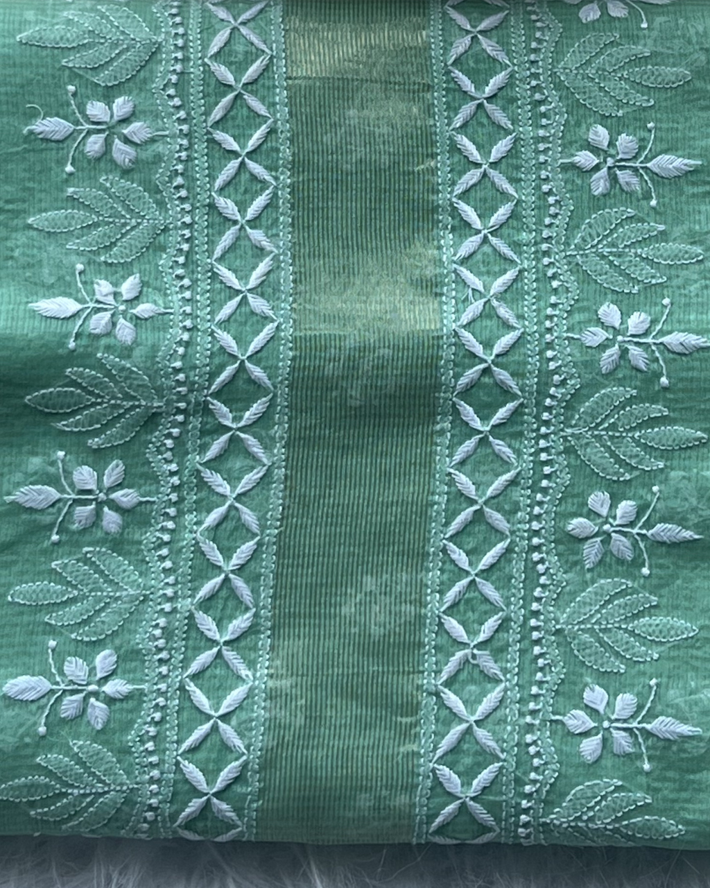 Green Cotton Chikankari Saree with Blouse | Lucknow Chikankari more saree in this