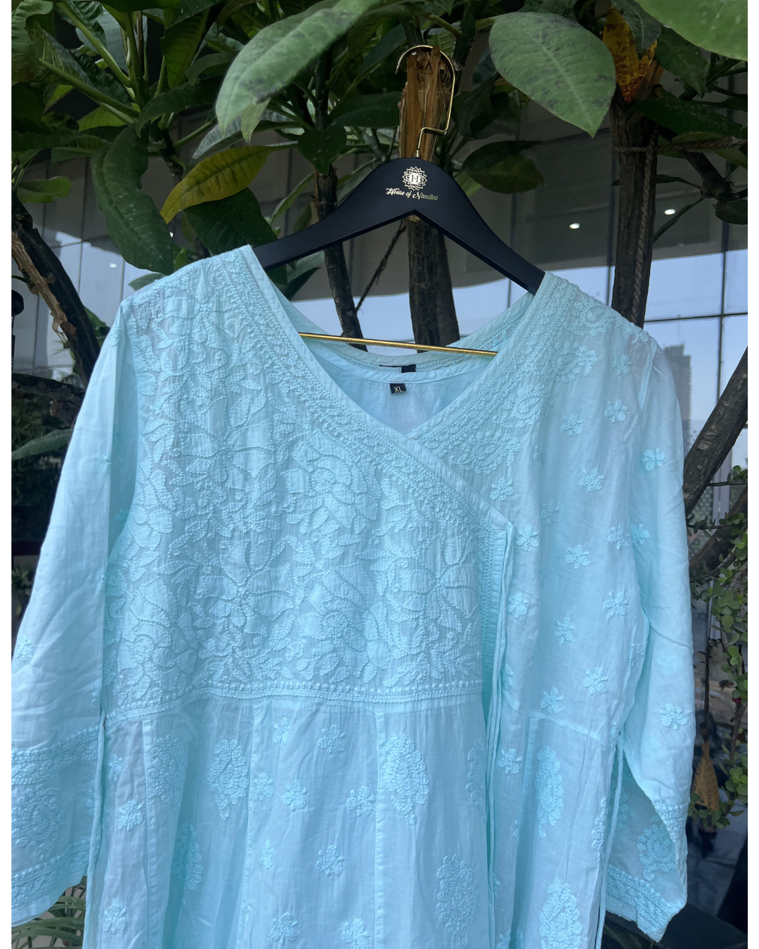 Mint Green Chikankari Angrakha Anarkali Kurta Set – Hand Embroidered Ethnic Wear | House of Nandini