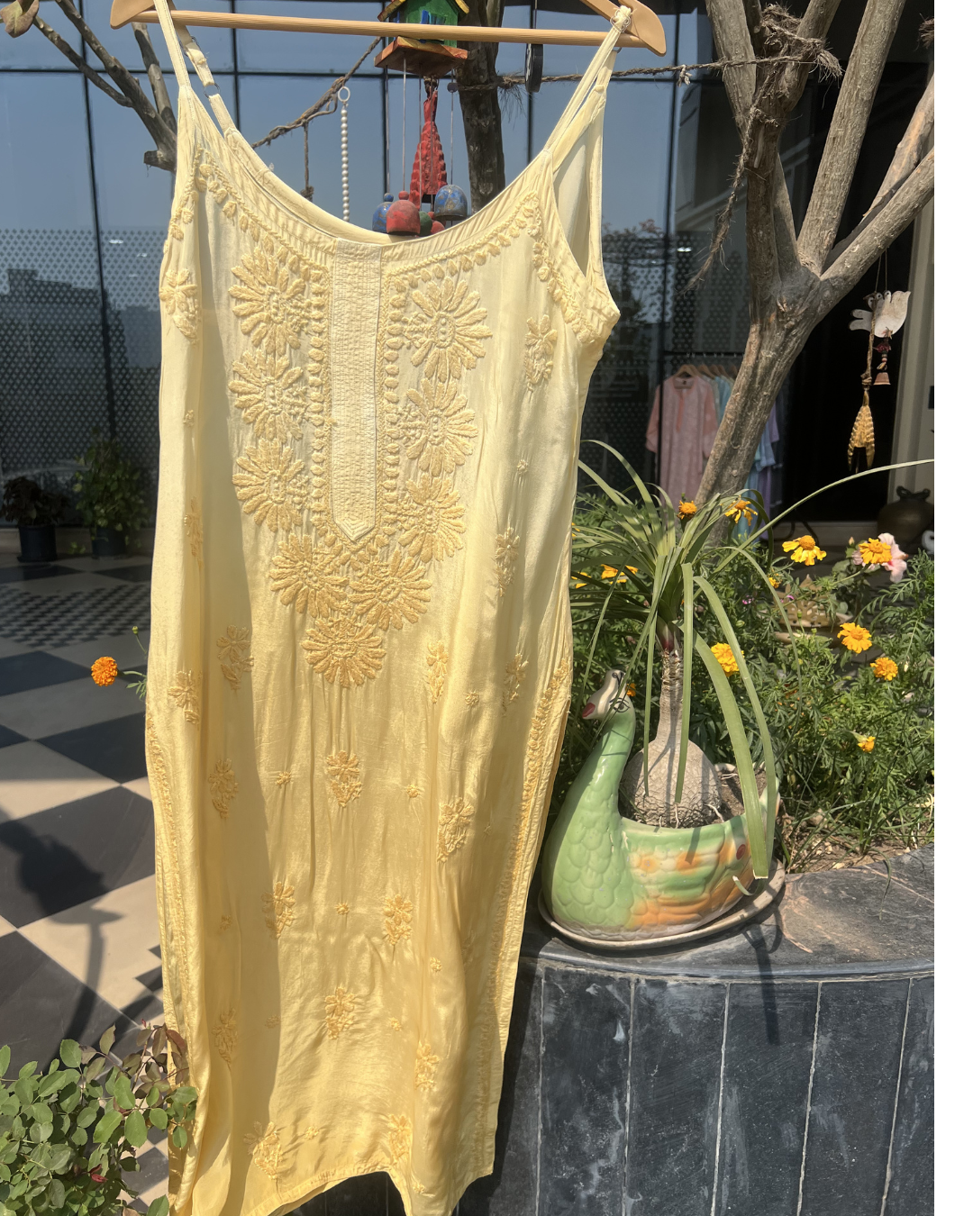 Long Muslin Chikankari Kurti | Chikankari Studio Gurgaon