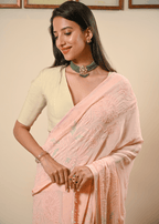 Pastel Hand Embroidered Chikankari Saree | Lucknowi Chikankari