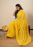 Pure Yellow Georgette saree | Lucknow Chikankari