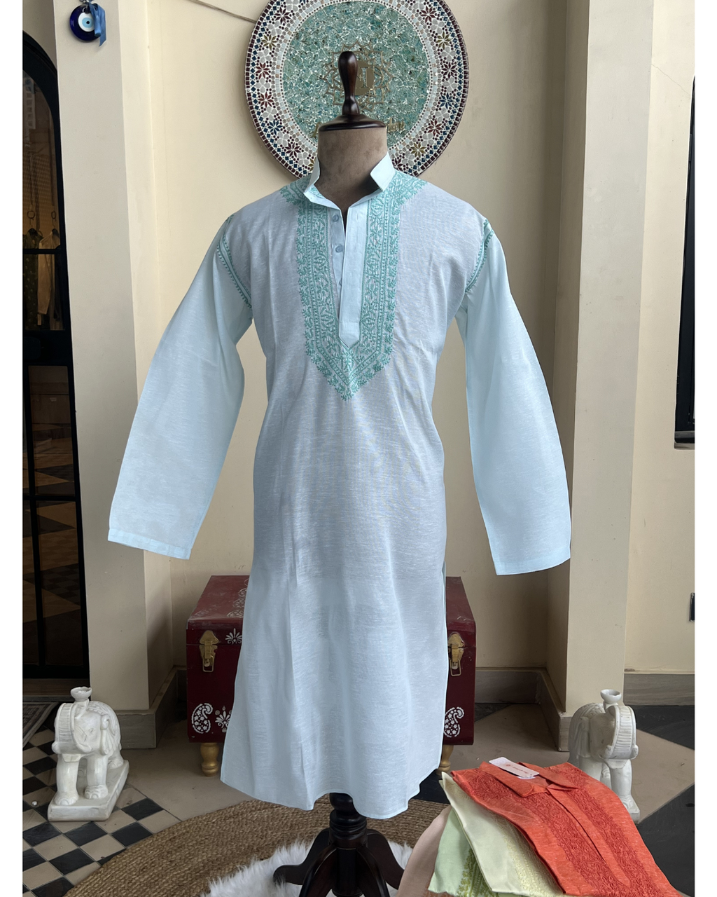 Men’s Chikankari Kurta Collection – Tone-on-Tone Hand Embroidered Kurtas | House of Nandini