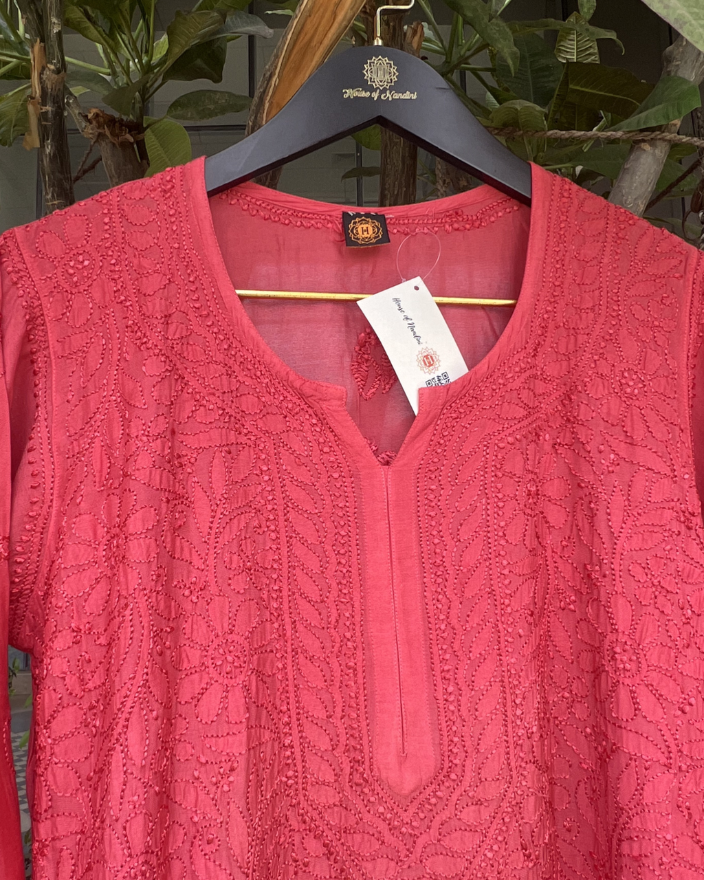 Muslin Chikankari Long Kurti  Full Sleeves | Lucknowi Elegance