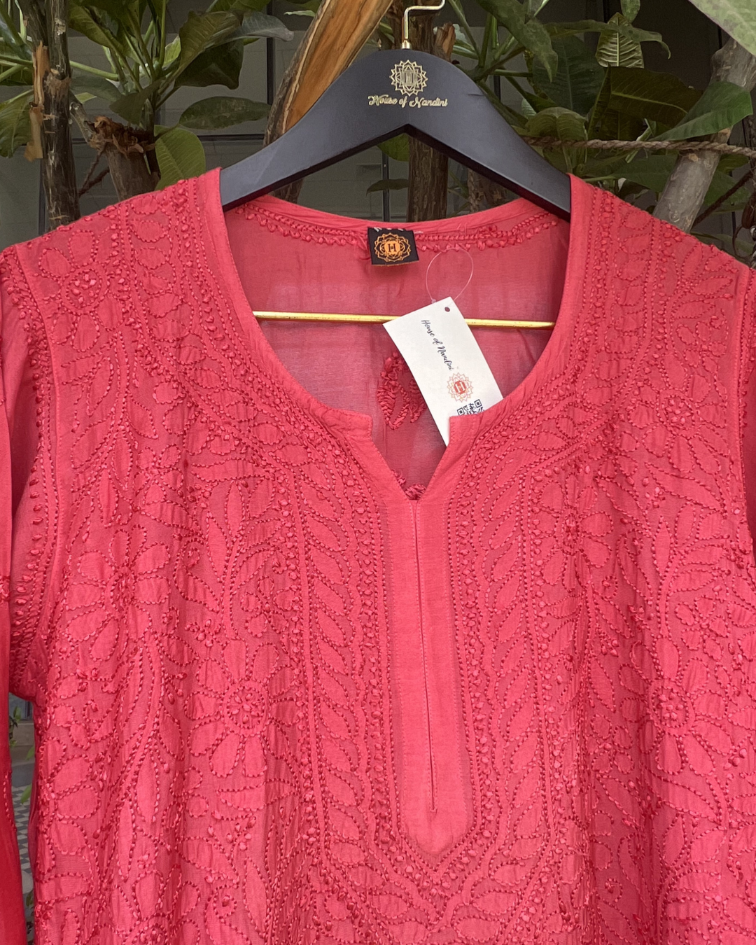Muslin Chikankari Long Kurti  Full Sleeves | Lucknowi Elegance