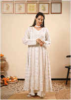 White Chikankari Georgette Anarkali Set