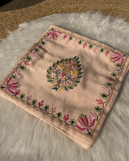 Beige Hand-Embroidered Chikankari Dupatta