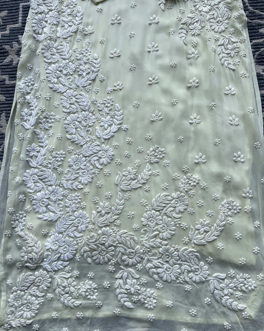 Butter Yellow Chikankari Kurti with White Floral Embroidery