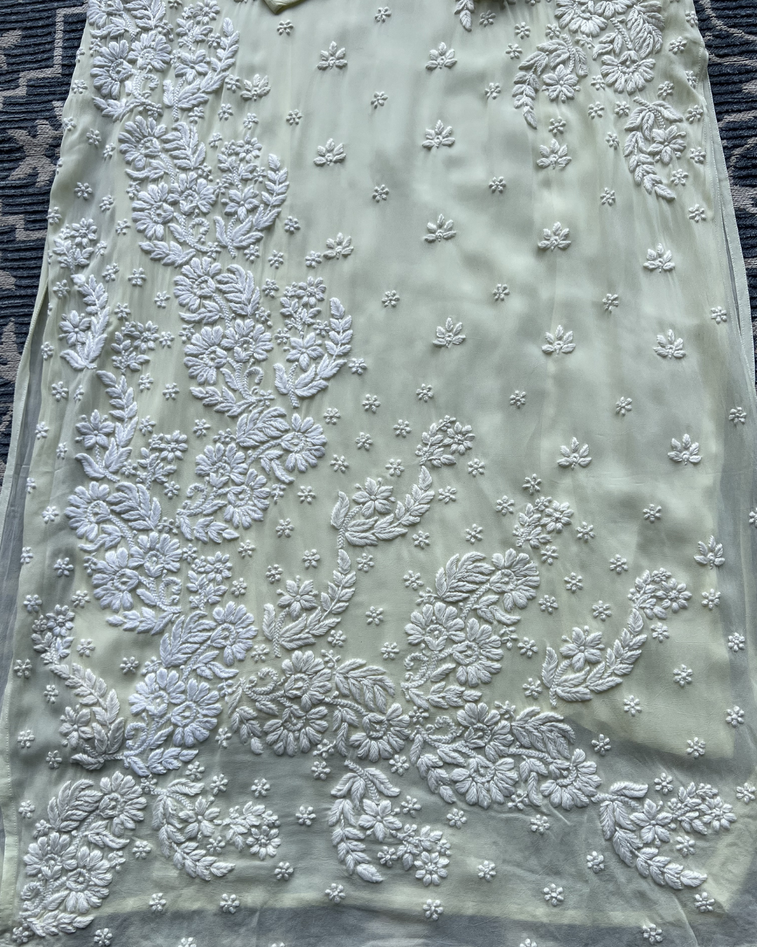 Butter Yellow Chikankari Kurti with White Floral Embroidery