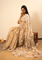 Golden Tissue Hand Embroidered Chikankari Saree