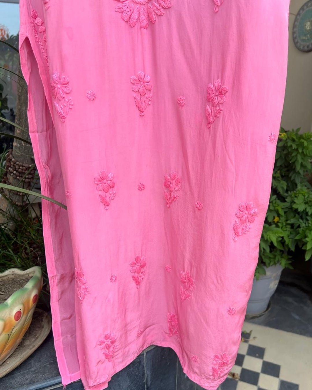 Long Sleeveless Muslin Chikankari Kurti | Hand Embroidered Kurti Collection | Lucknow Chikankari Gurgaon