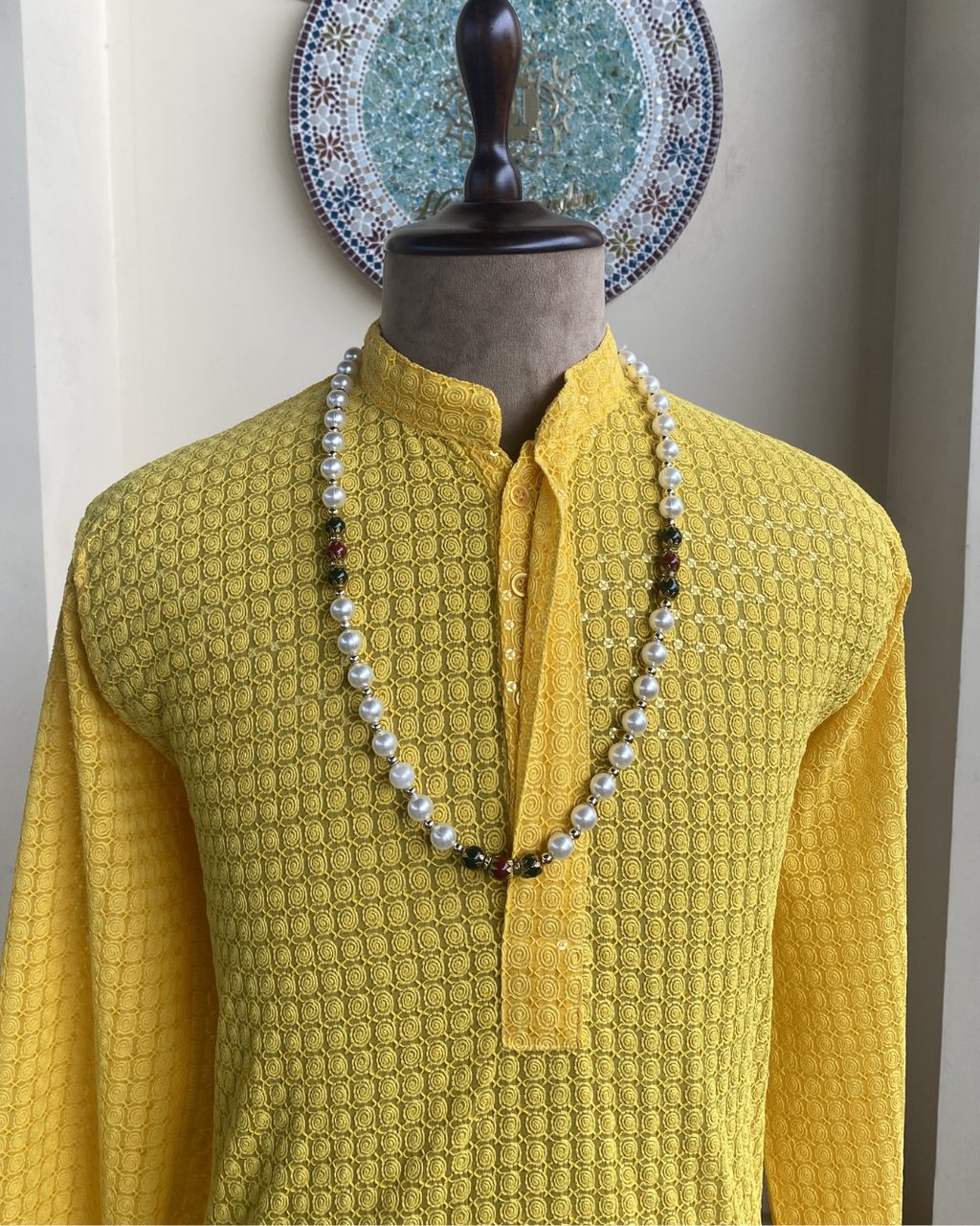 Men’s Yellow Mirror Work Kurta – Handcrafted Ethnic Kurta | Sizes 40-46 | House of Nandini
