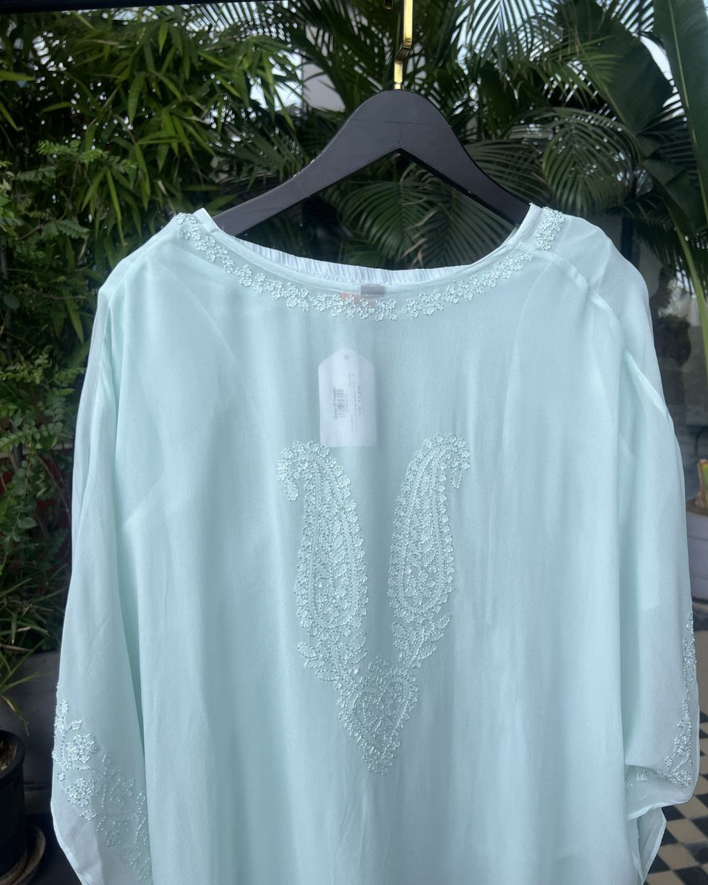 Light Blue Georgette Kaftan Set with Pant & Slip