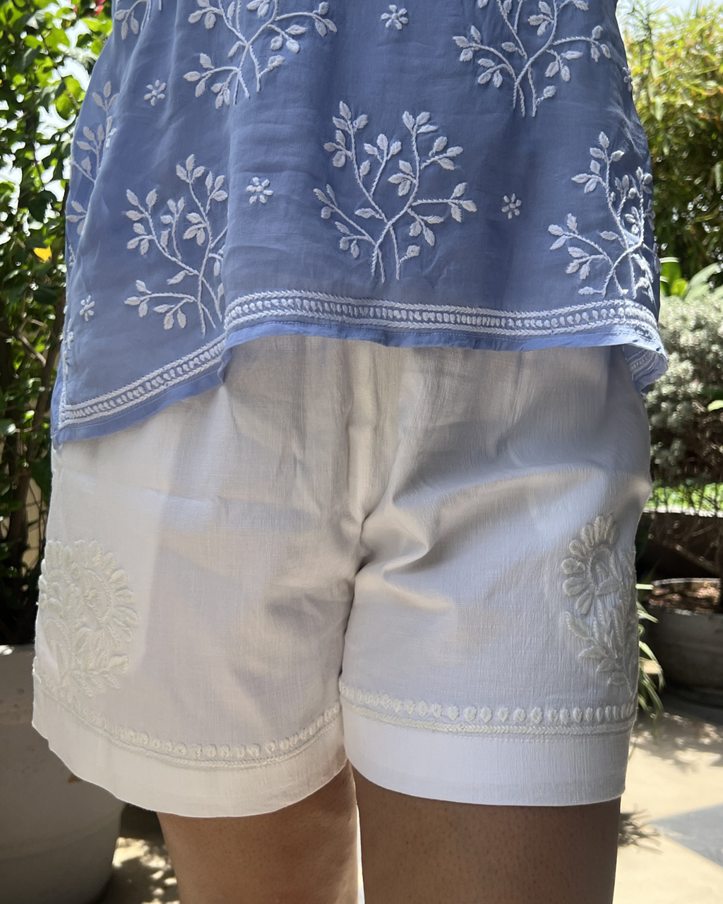 Women's Chikankari Cotton Shorts – Handcrafted Lucknowi Embroidery