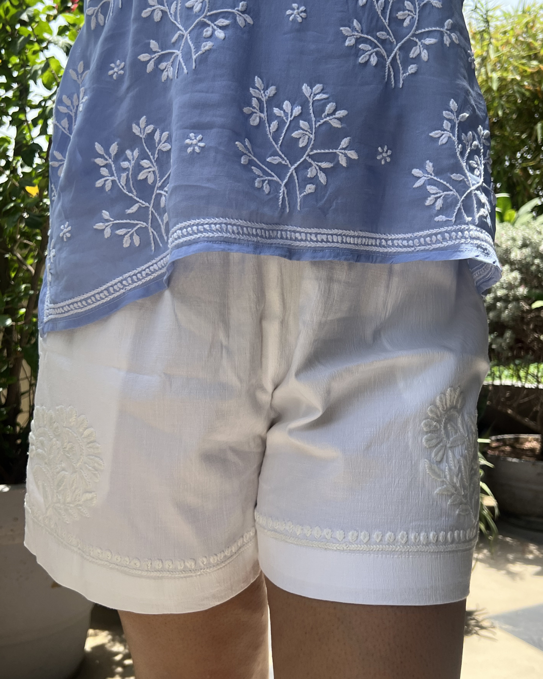 Women's Chikankari Cotton Shorts – Handcrafted Lucknowi Embroidery