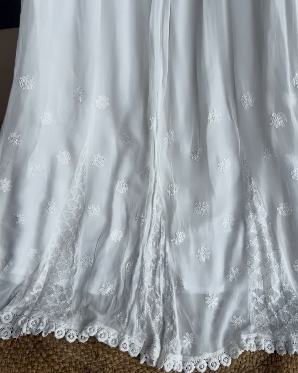 White Chikankari Shararra Pants with lace