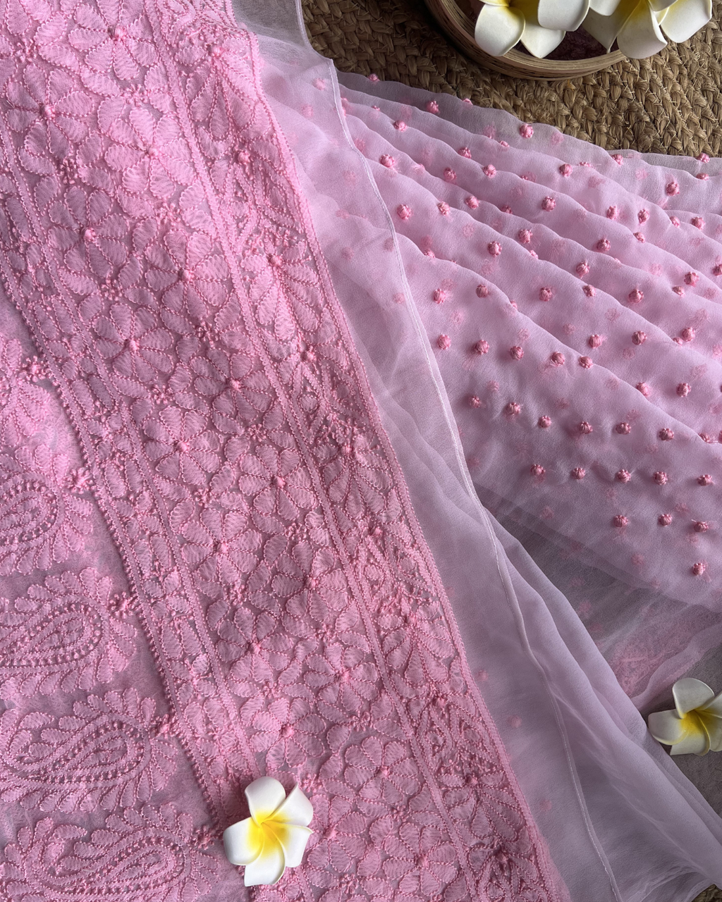 Pink Chikankari Georgette Saree | Hand Embroidered Elegance