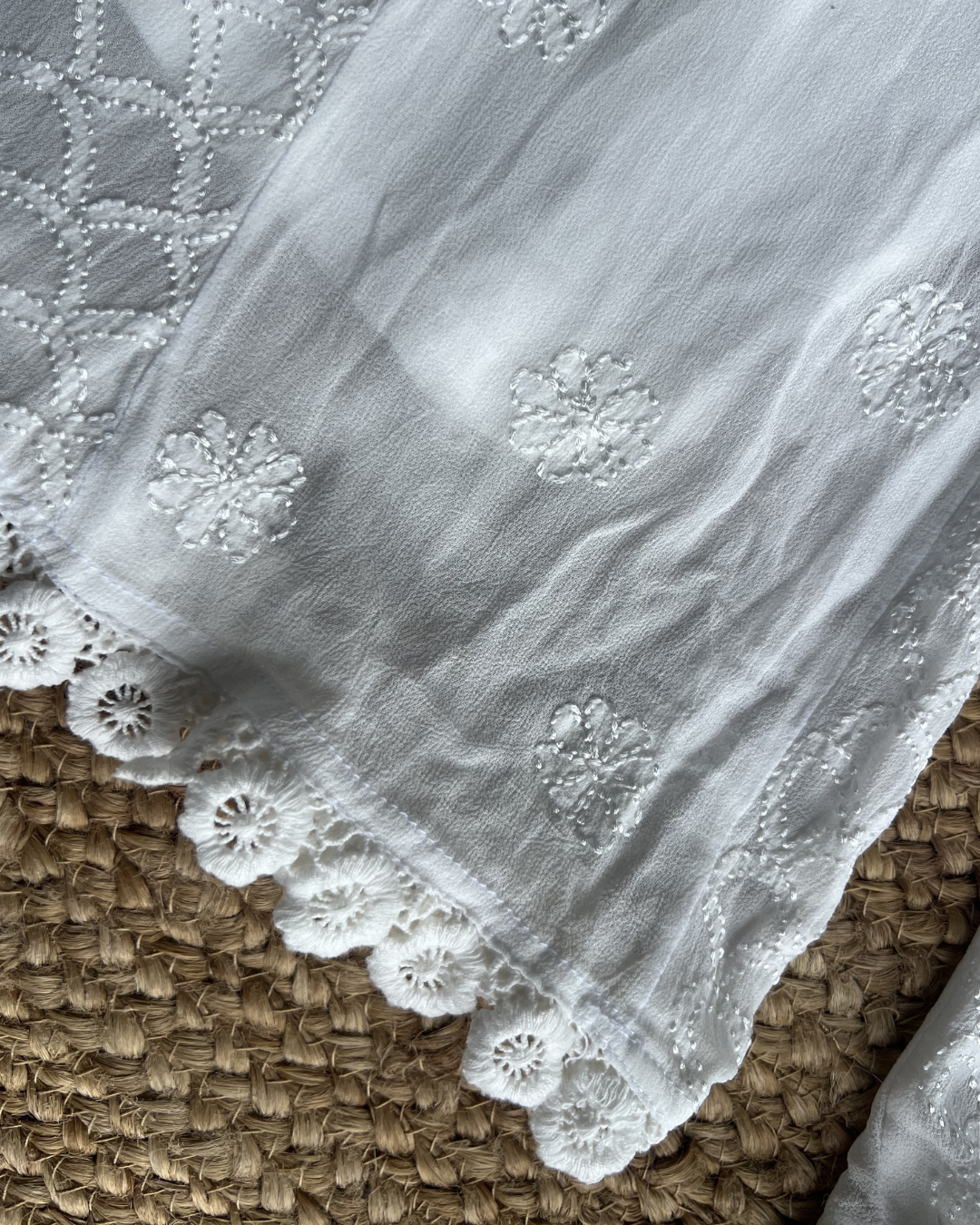 White Chikankari Shararra Pants with lace