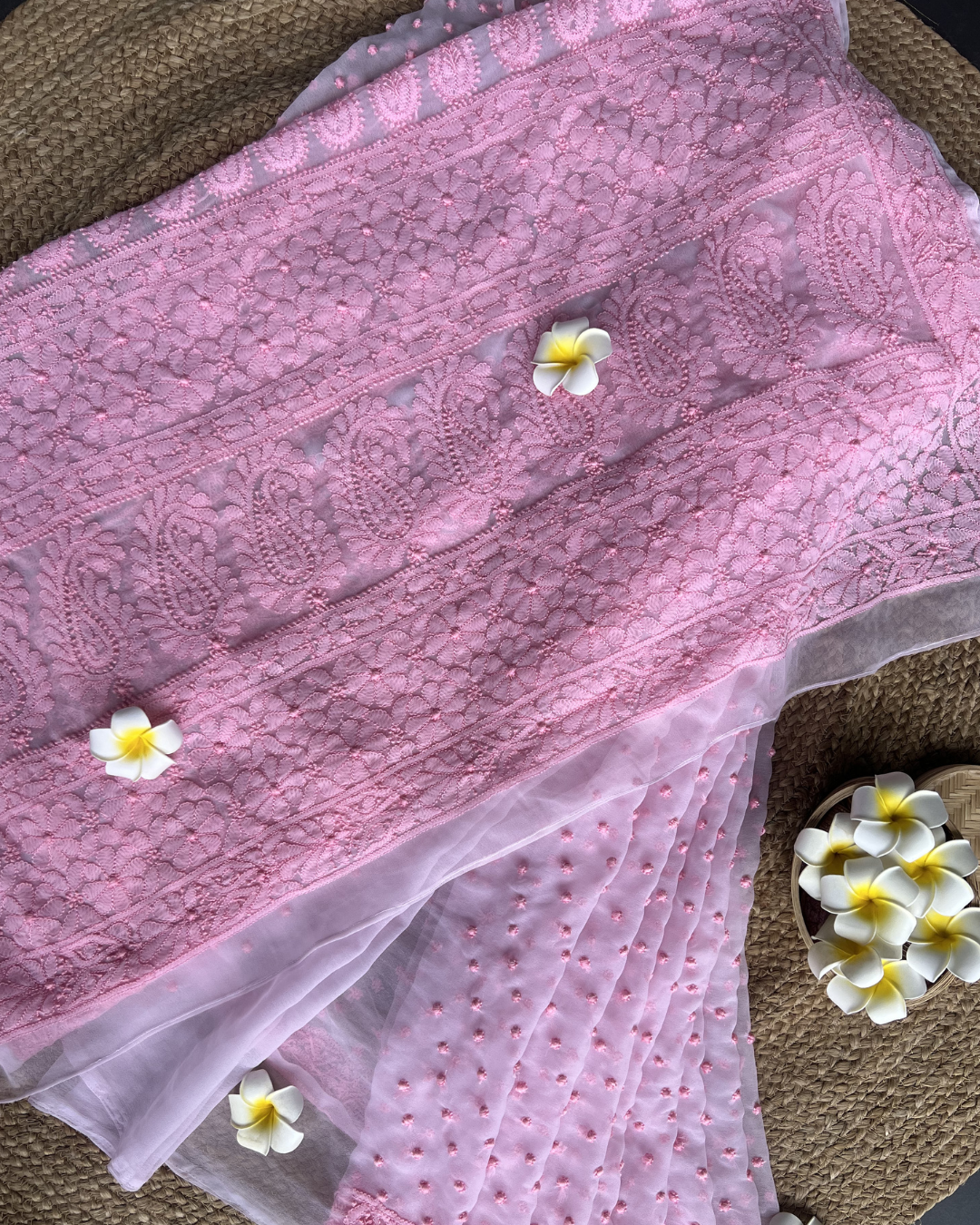 Pink Chikankari Georgette Saree | Hand Embroidered Elegance