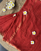 Red Chanderi Chikankari Saree | Hand Embroidered Elegance