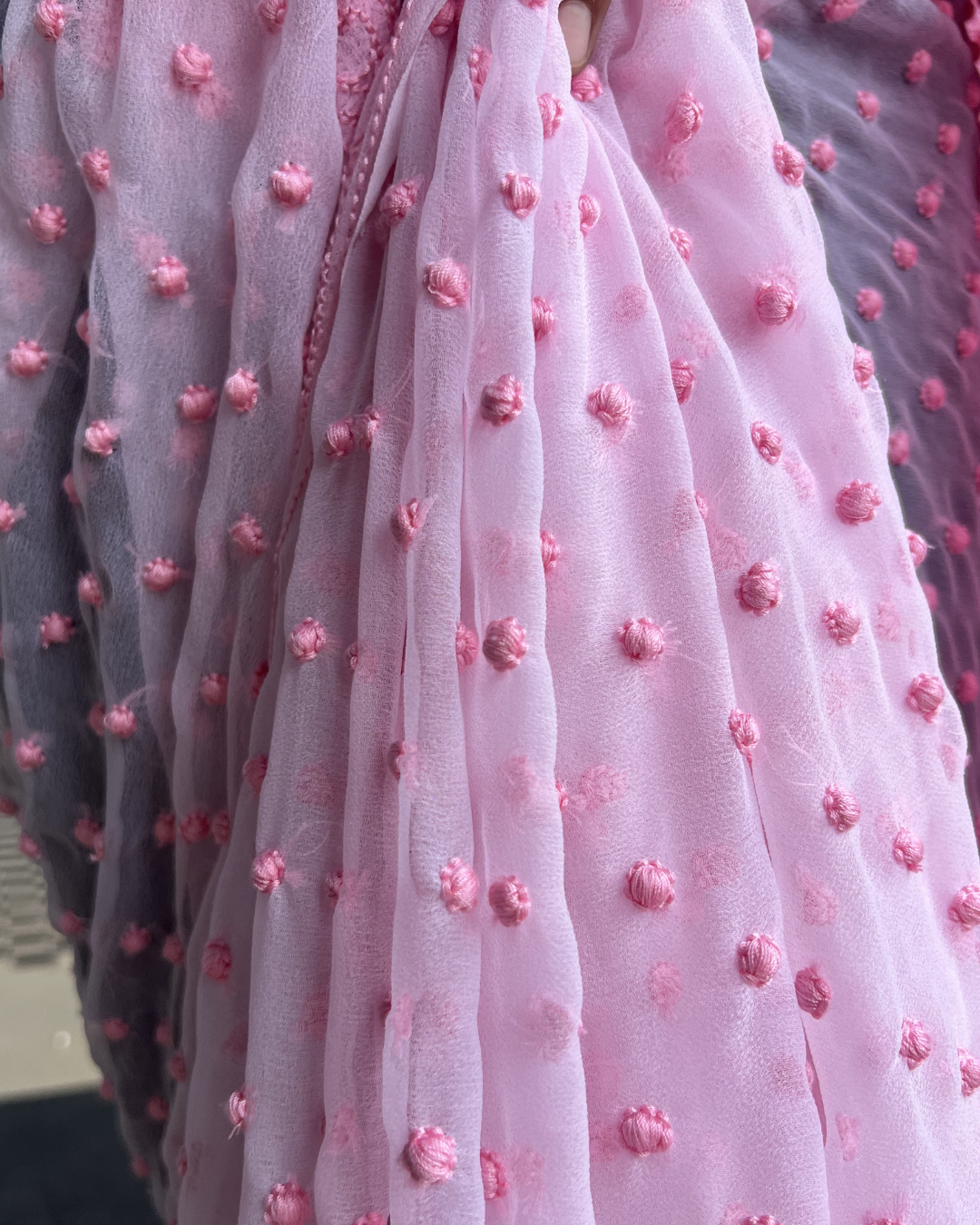 Pink Chikankari Georgette Saree | Hand Embroidered Elegance