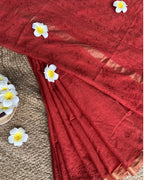 Red Chanderi Chikankari Saree | Hand Embroidered Elegance