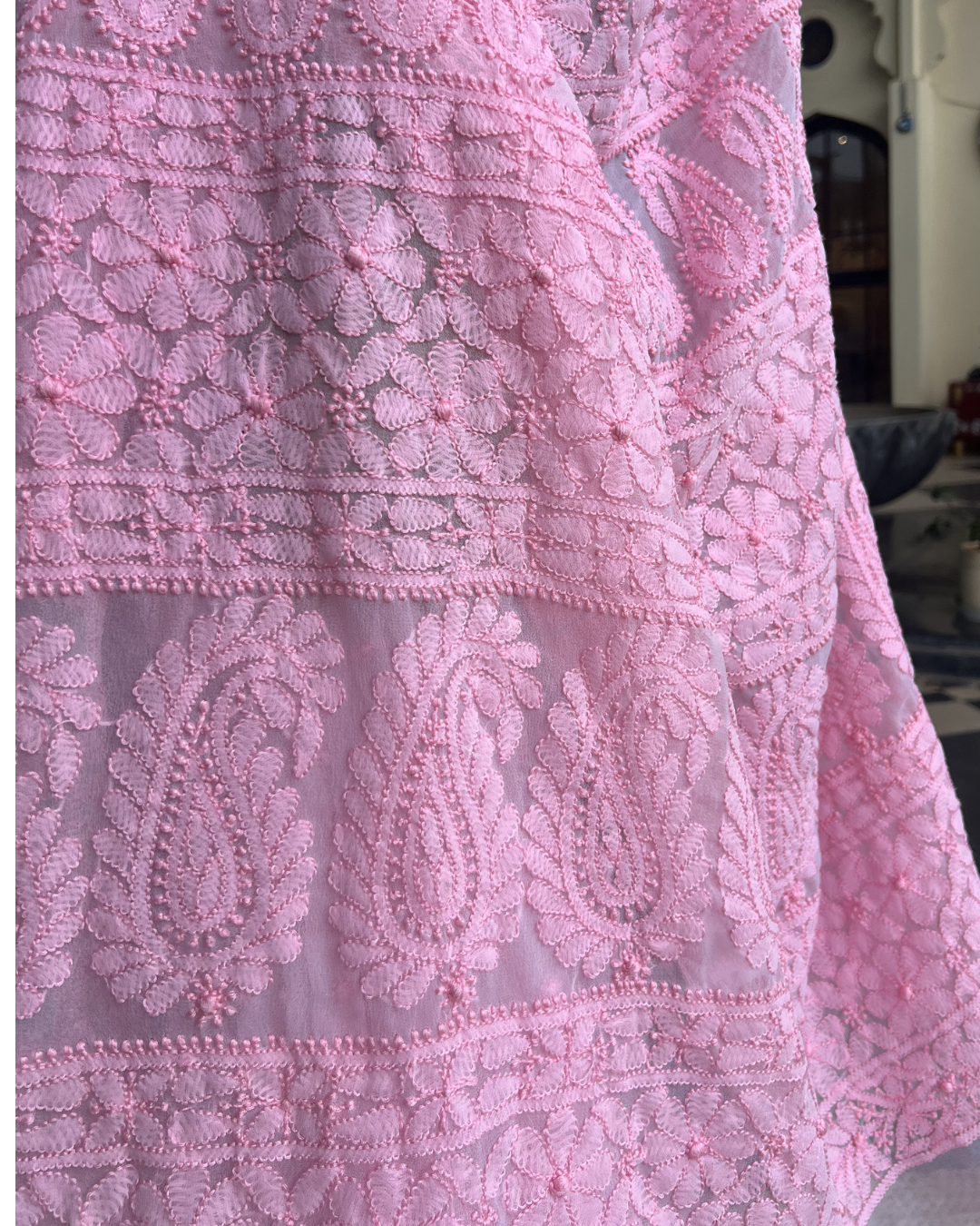 Pink Chikankari Georgette Saree | Hand Embroidered Elegance