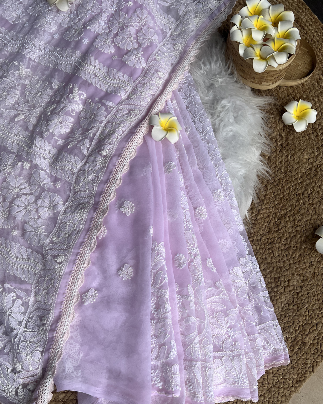 Pure Georgette Chikankari Saree with Blouse | Chikankari Studio Gurgaon