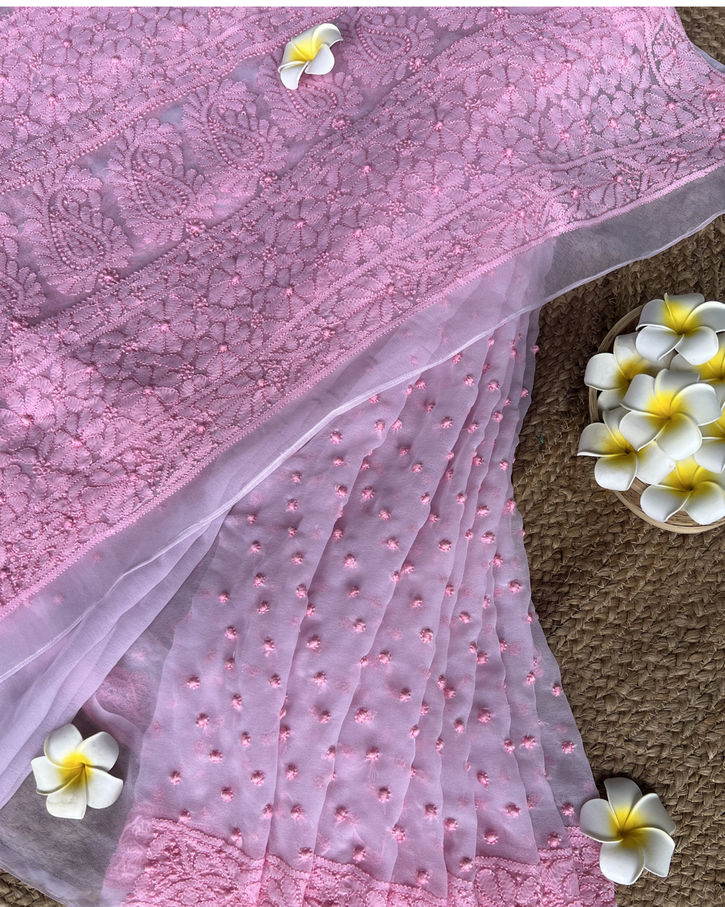 Pink Chikankari Georgette Saree | Hand Embroidered Elegance