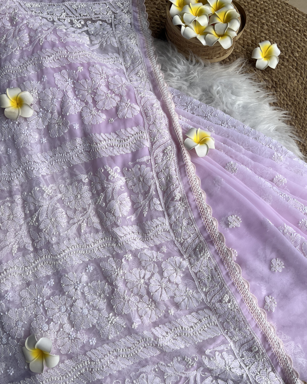 Pure Georgette Chikankari Saree with Blouse | Chikankari Studio Gurgaon