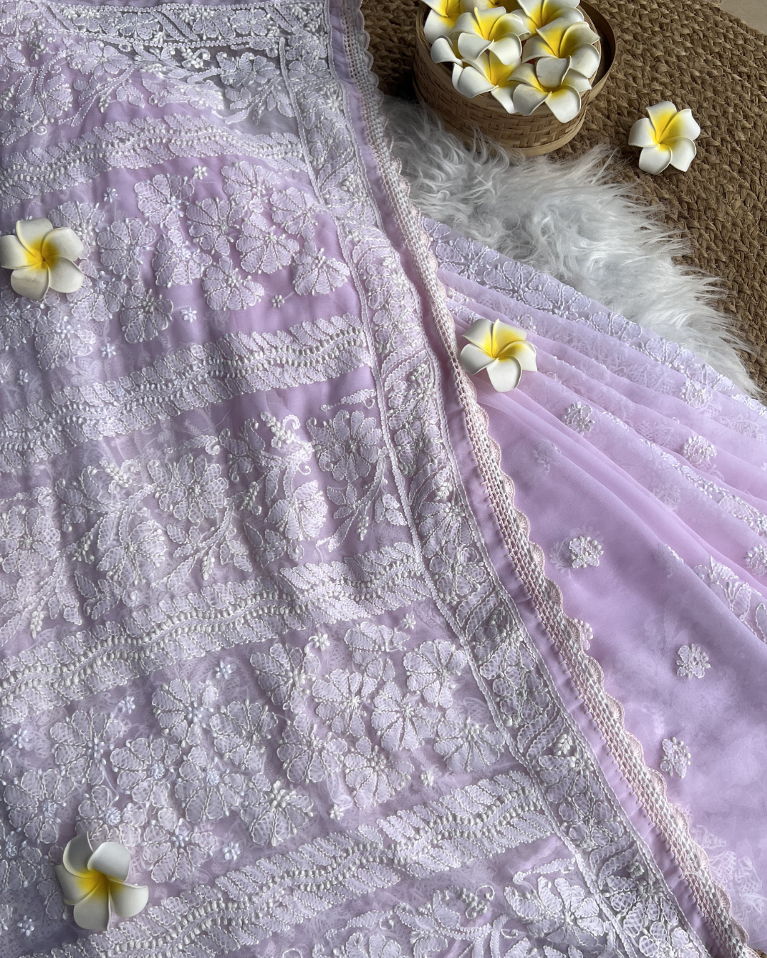 Pure Georgette Chikankari Saree with Blouse | Chikankari Studio Gurgaon