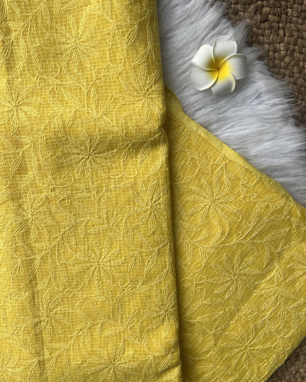 Yellow Chikankari Kota Saree | Lucknow Chikankari Gurgaon