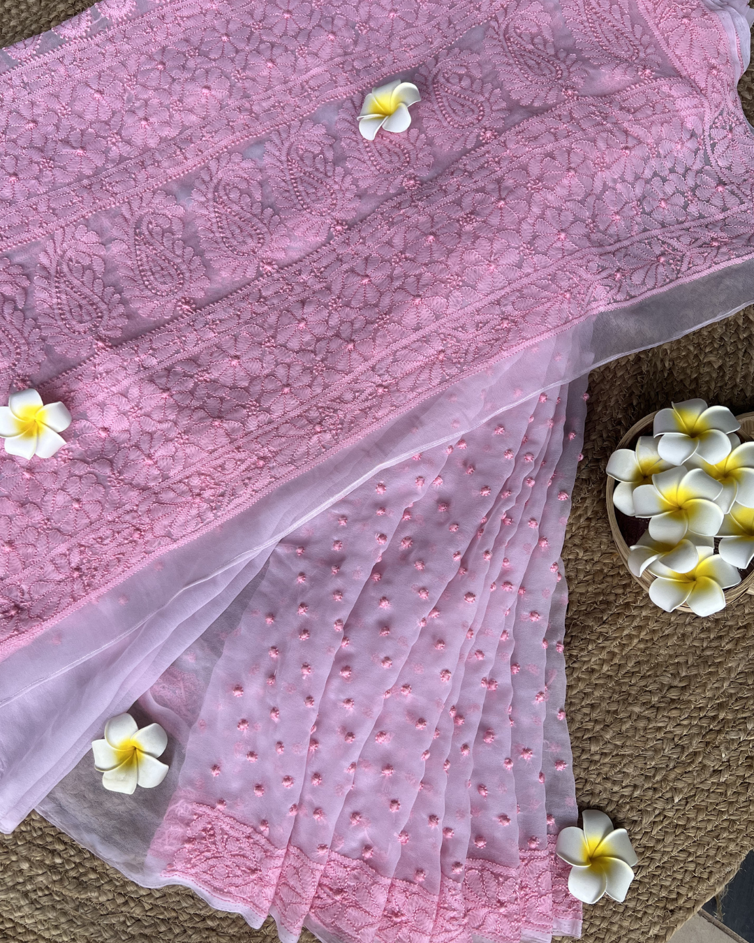 Pink Chikankari Georgette Saree | Hand Embroidered Elegance
