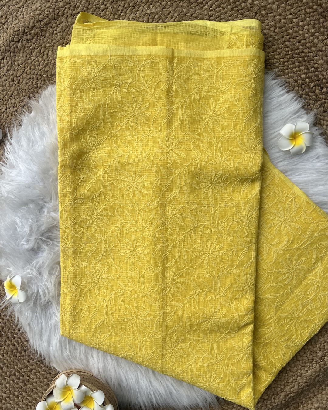 Yellow Chikankari Kota Saree | Lucknow Chikankari Gurgaon
