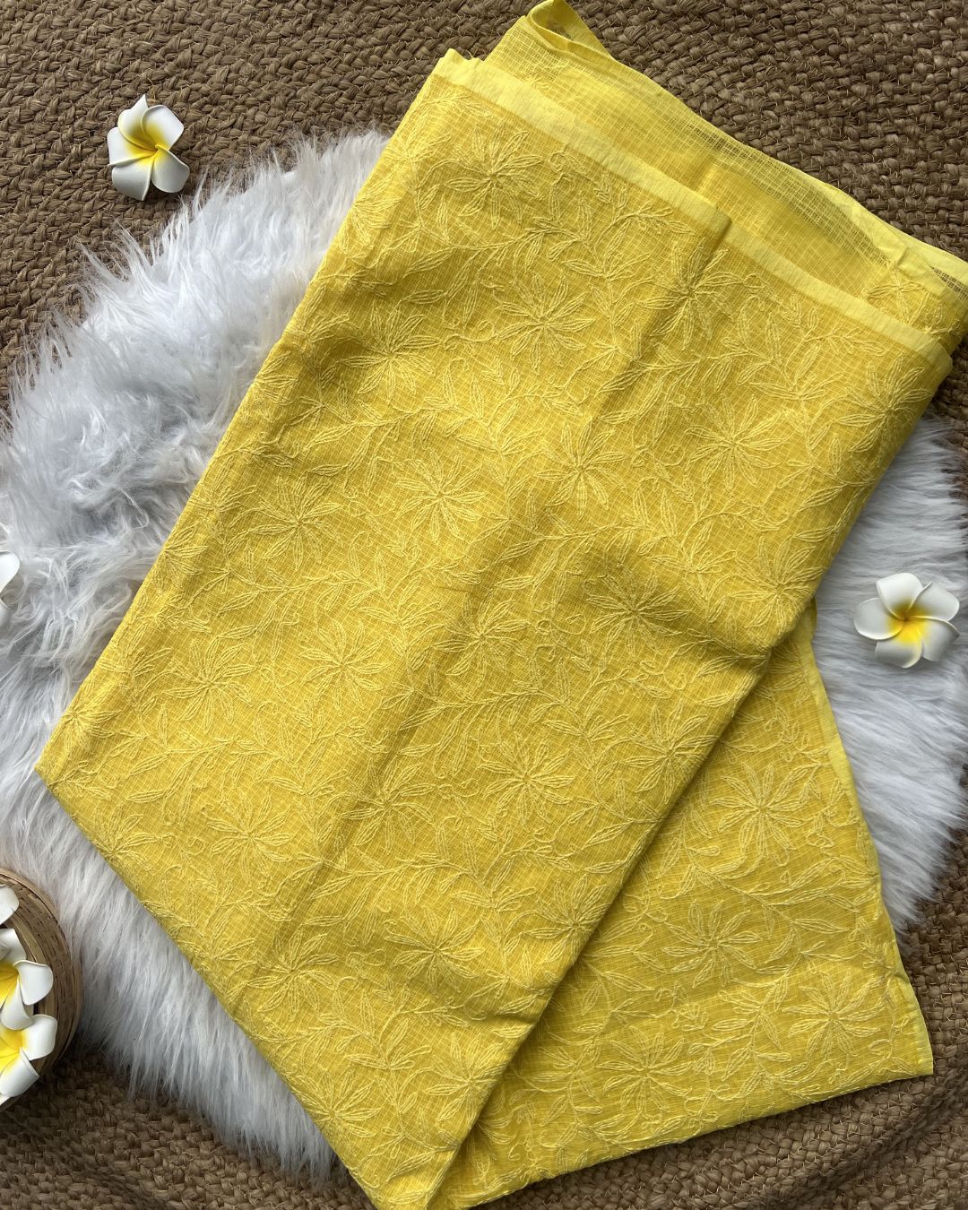Yellow Chikankari Kota Saree | Lucknow Chikankari Gurgaon